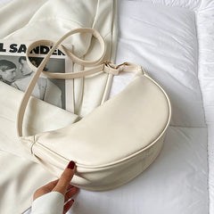 Half Moon Small PU Leather Zip Crossbody Bag for Women