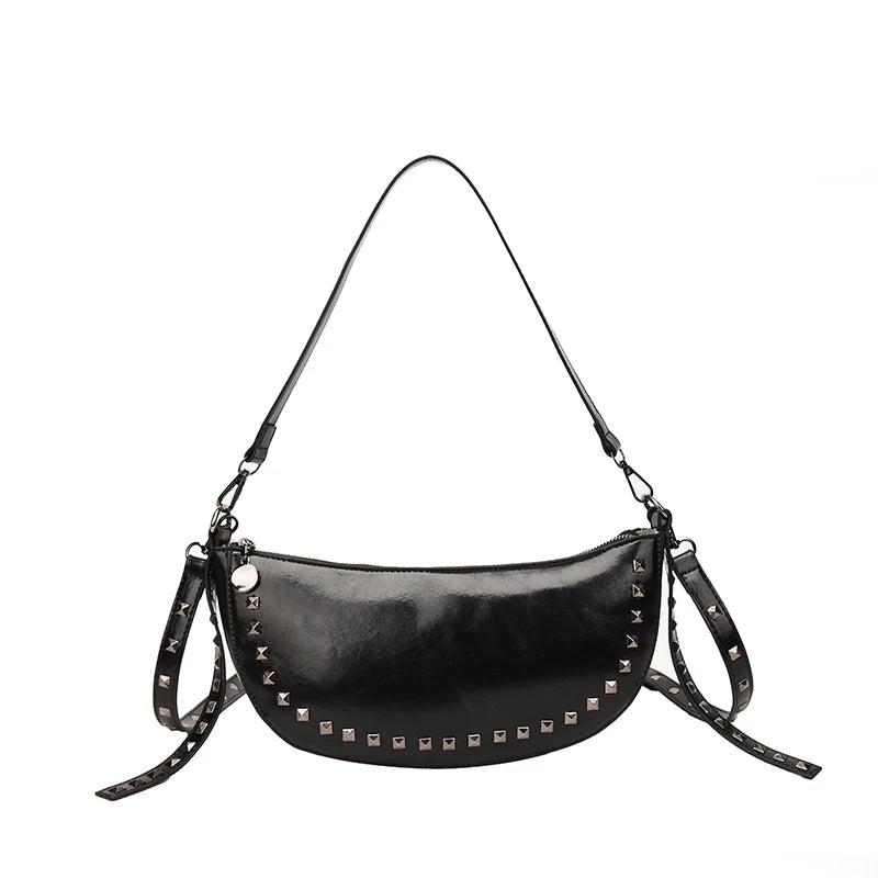 Women's Leather One Shoulder Bag Rivet Handbag Ladies Crossbody Bag