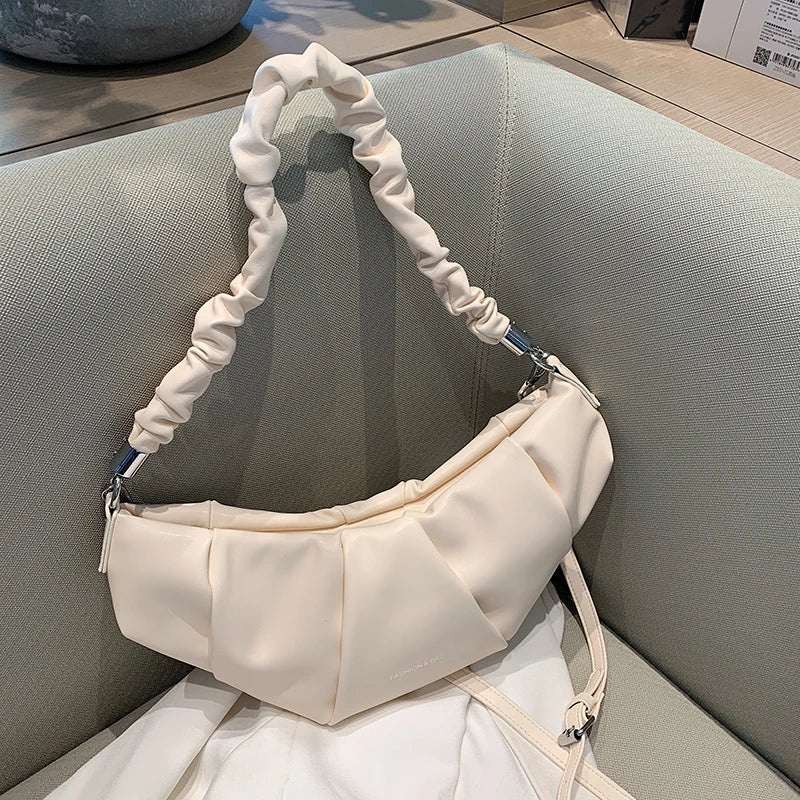 Pleated Tote Bag Soft Leather Women Handbag Travel Shoulder Crossbody