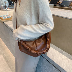 Pleated Tote Bag Soft Leather Women Handbag Travel Shoulder Crossbody