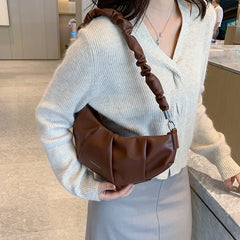 Pleated Tote Bag Soft Leather Women Handbag Travel Shoulder Crossbody