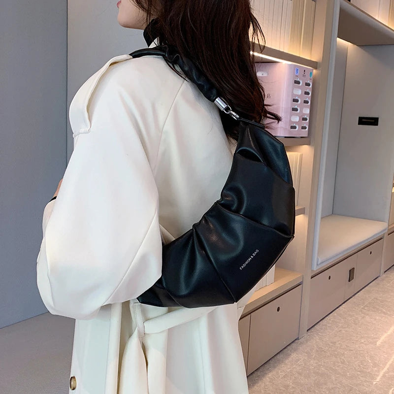 Pleated Tote Bag Soft Leather Women Handbag Travel Shoulder Crossbody