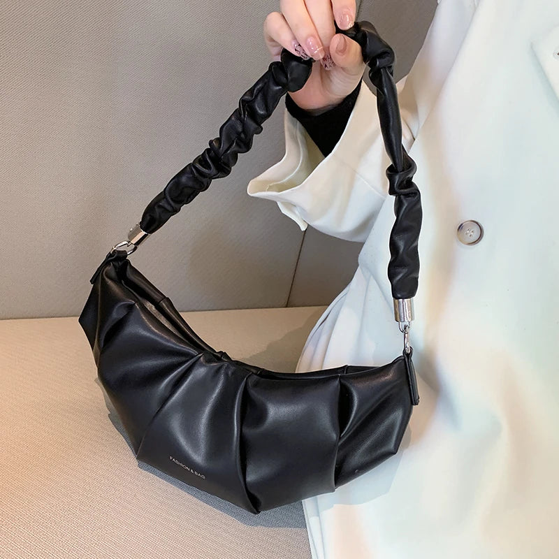 Pleated Tote Bag Soft Leather Women Handbag Travel Shoulder Crossbody