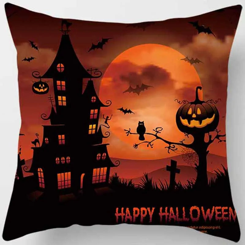 Halloween Bat Cats Pumpkin Pillow Cases Short Plush Two Sides Printed Pattern
