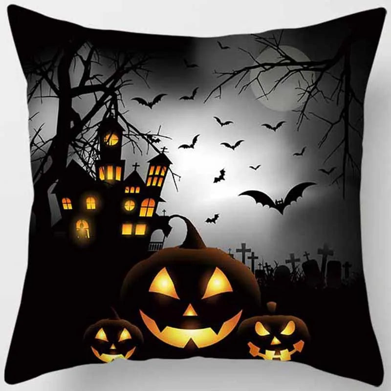 Halloween Bat Cats Pumpkin Pillow Cases Short Plush Two Sides Printed Pattern