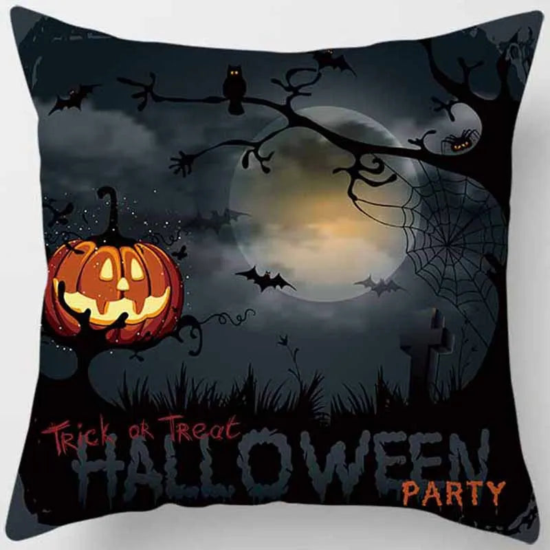 Halloween Bat Cats Pumpkin Pillow Cases Short Plush Two Sides Printed Pattern