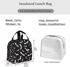 Halloween Bat Lunch Bag Insulated Cooler Tote for Work Travel