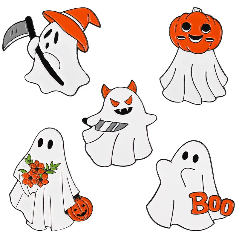 Halloween Boo Enamel Pins Funny Pumpkin Death Brooches Bag Lapel Button Badges