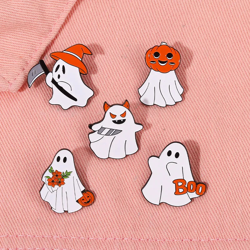 Halloween Boo Enamel Pins Funny Pumpkin Death Brooches Bag Lapel Button Badges