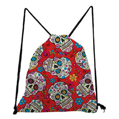 Floral Skull Print Drawstring Backpack for Students