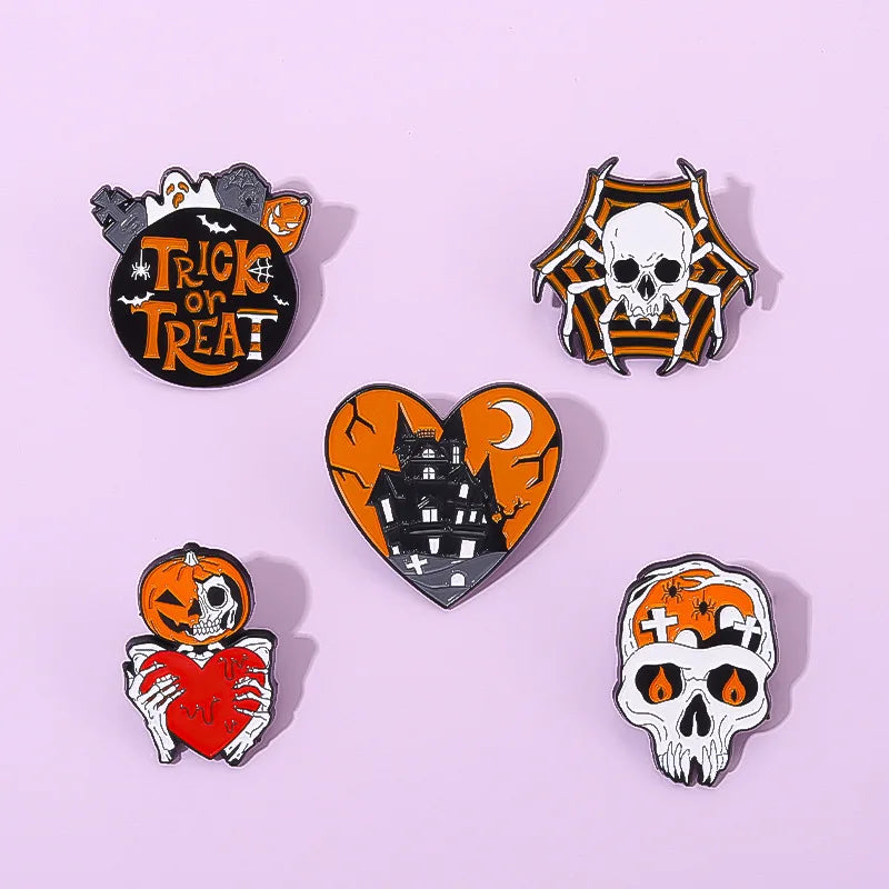 Halloween Castle Enamel Pins Skeleton Boo Spooky Pumpkin Brooches