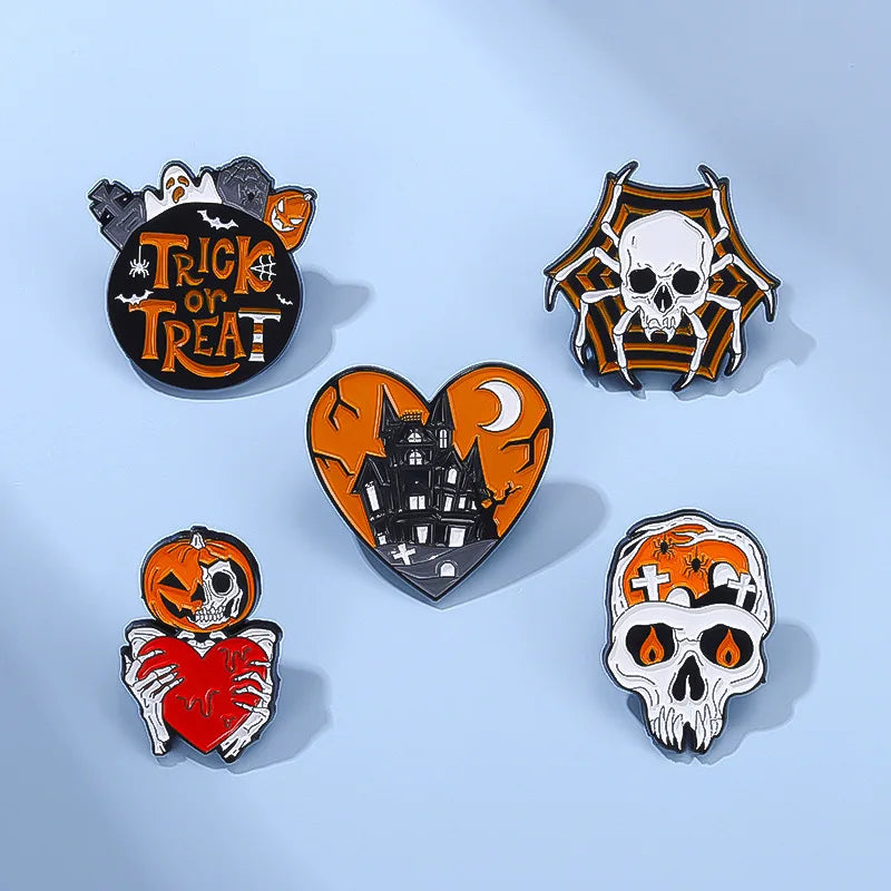 Halloween Castle Enamel Pins Skeleton Boo Spooky Pumpkin Brooches