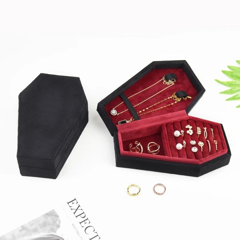 Halloween Coffin Shape Jewelry Box Earrings Ring Necklace Display Storage Cases