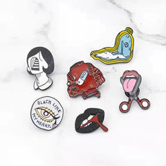 Halloween Enamel Pins Eye Pocket Watch Tongue Lip Coat Face Brooches