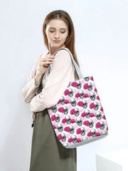 Halloween Floral Skull Print Handbags Eco Reusable Shopping Bags