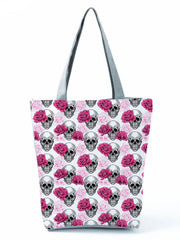 Halloween Floral Skull Print Handbags Eco Reusable Shopping Bags