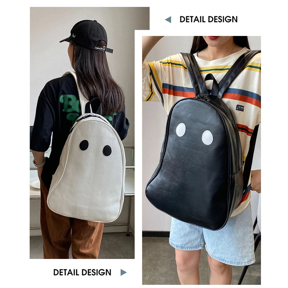 Halloween Ghost Shoulder Backpack Student Knapsack PU Leather Rucksack
