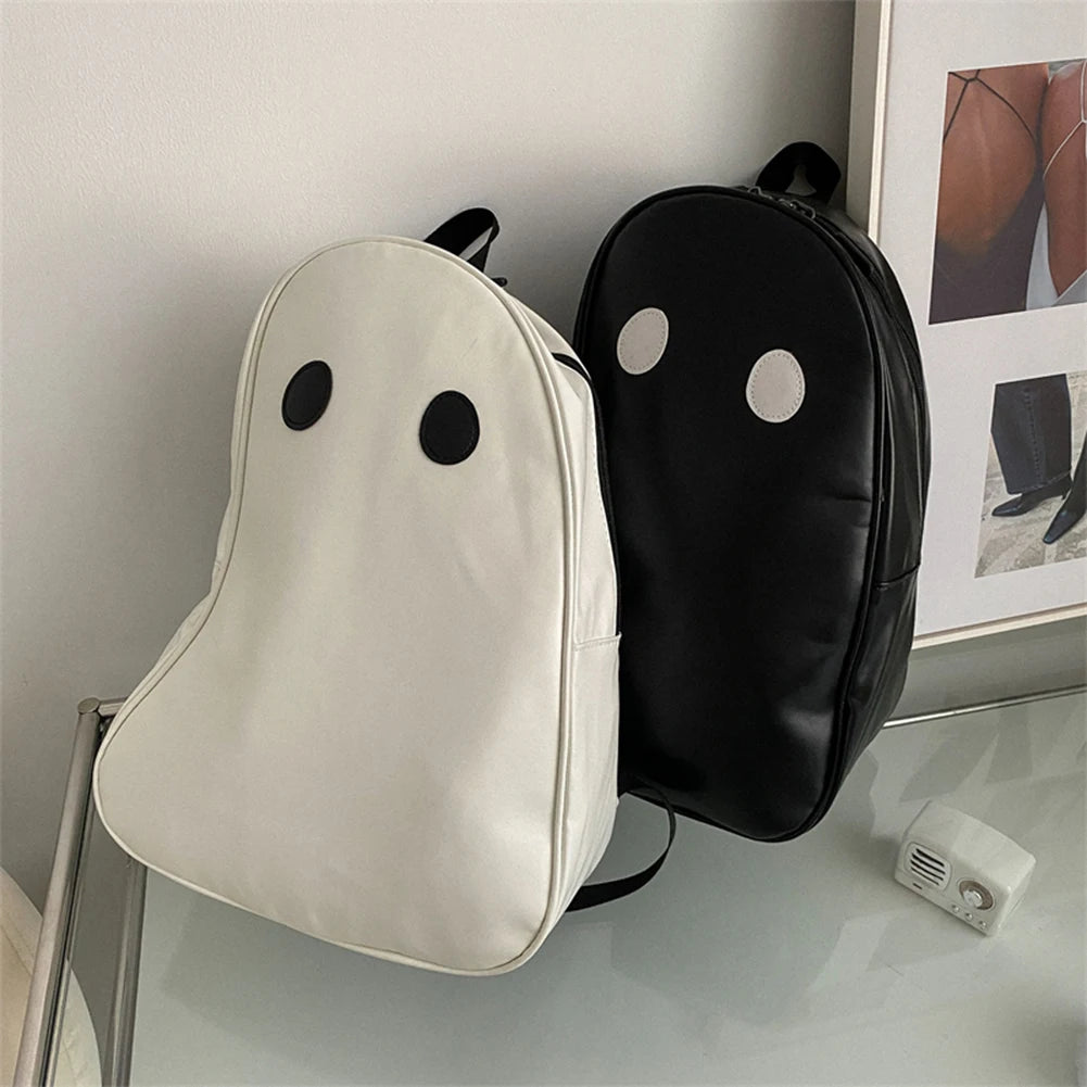 Halloween Ghost Shoulder Backpack Student Knapsack PU Leather Rucksack