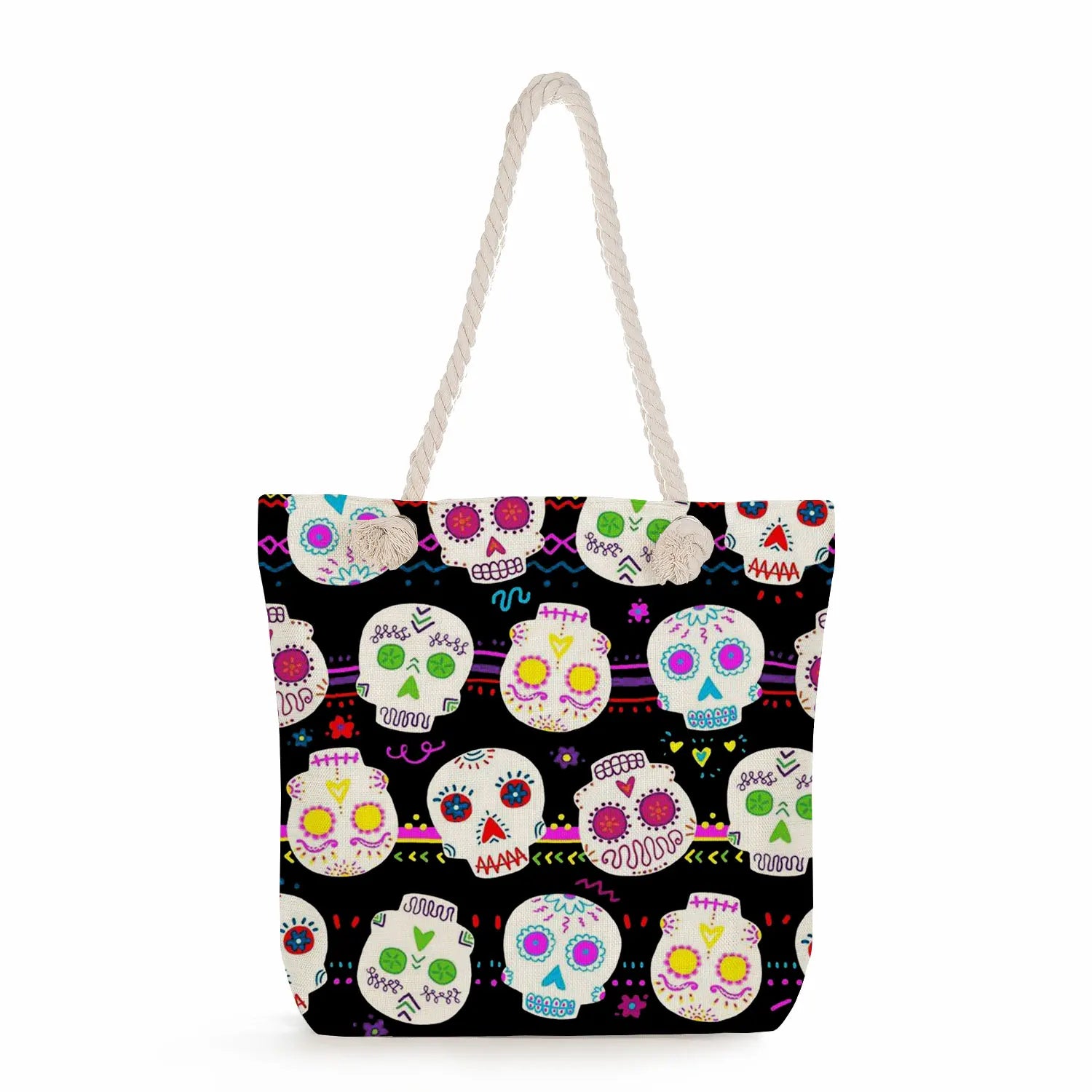 Floral Skull Print Handbag Eco Reusable Tote Bag