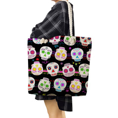Floral Skull Print Handbag Eco Reusable Tote Bag