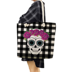 Floral Skull Print Handbag Eco Reusable Tote Bag