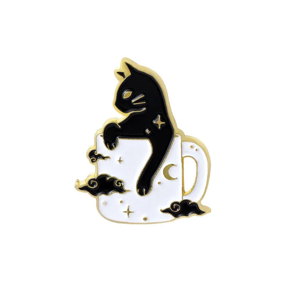 Ghost Cats Enamel Pins Kitten in Mug Cup Brooches Girls Jewelry