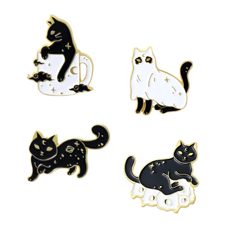 Ghost Cats Enamel Pins Kitten in Mug Cup Brooches Girls Jewelry