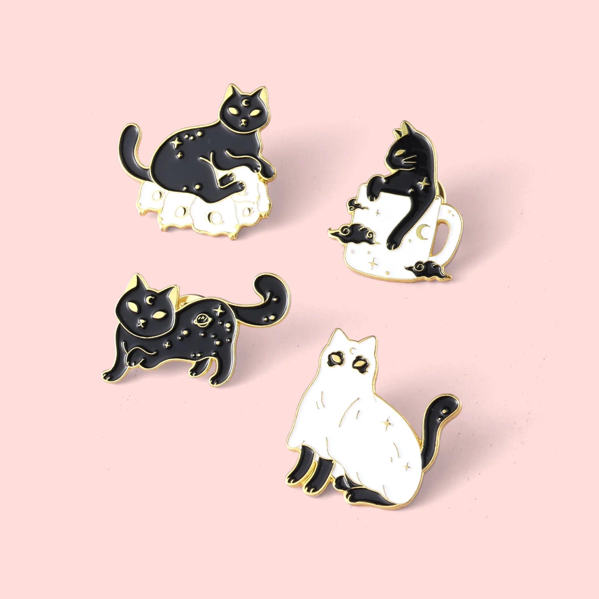 Ghost Cats Enamel Pins Kitten in Mug Cup Brooches Girls Jewelry