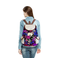 Floral Skull Print Drawstring Backpack College School Bag