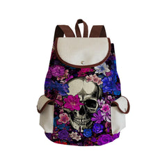 Floral Skull Print Drawstring Backpack College School Bag