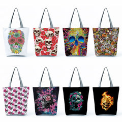 Halloween Gift Skull Floral Print Handbags Eco Reusable Shopping Bags