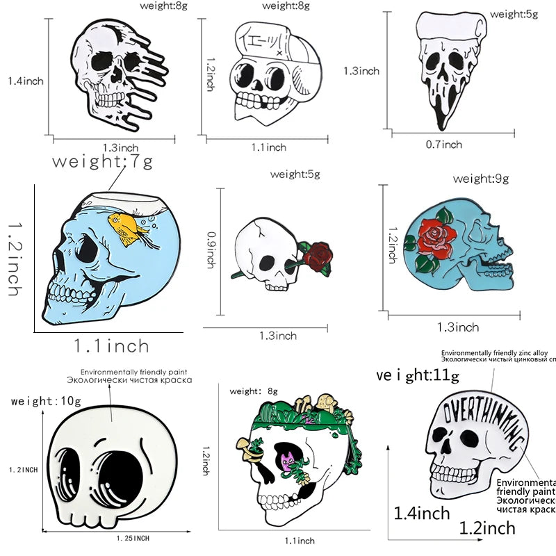 Gothic Halloween Skull Enamel Brooches Pins Collection