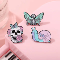Halloween Pink Tombstone Snail Enamel Lapel Pins Brooches