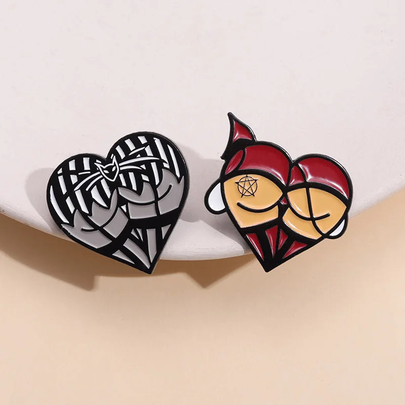 Halloween Sexy Butts Enamel Pins Heart Shaped Cosplay Brooches