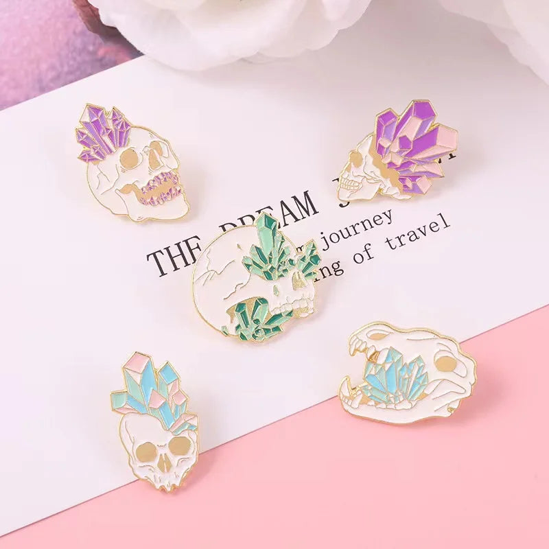 Skull Gem Ore Metal Enamel Pins Colorful Romance To Death Brooch