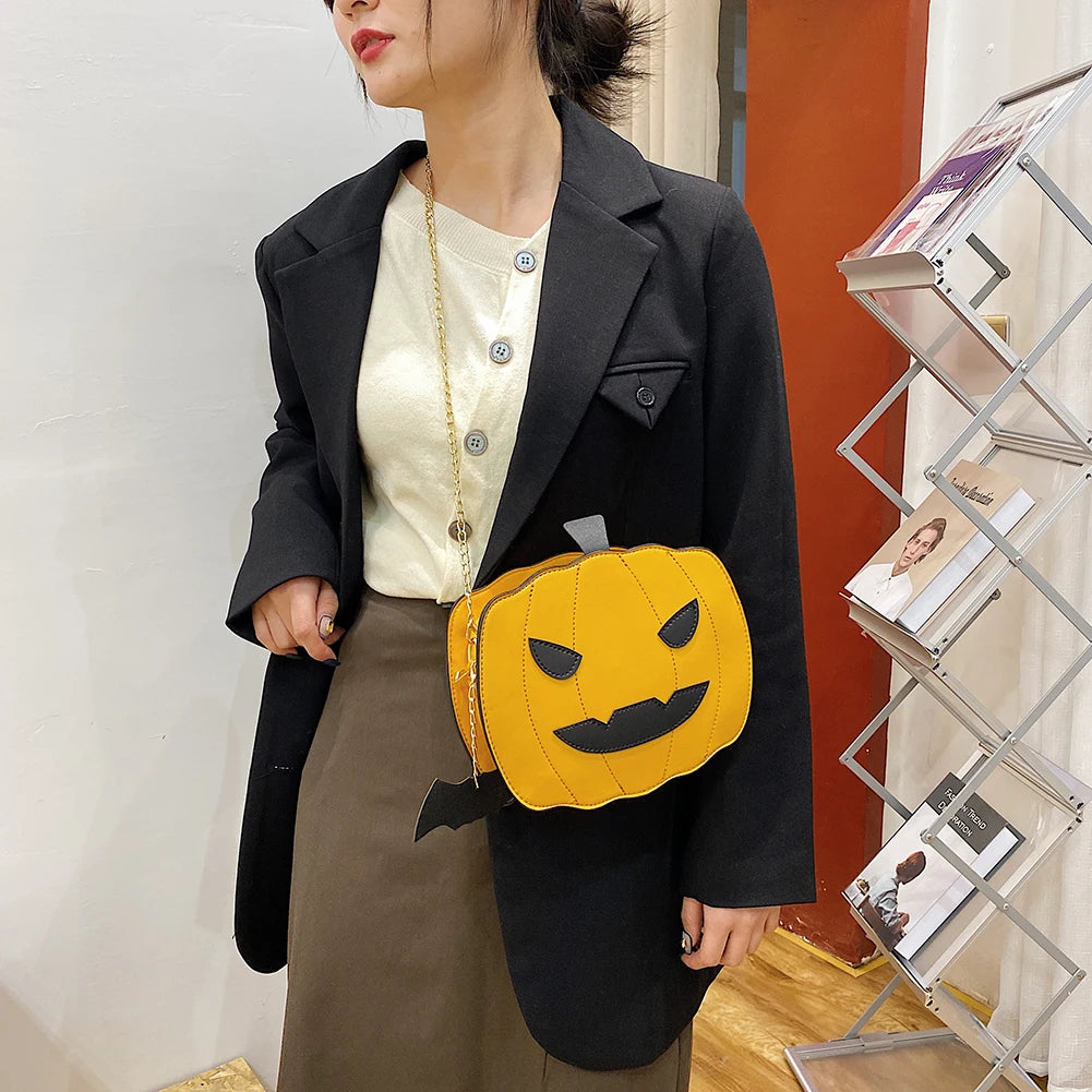 Halloween Pumpkin PU Messenger Bag for Female