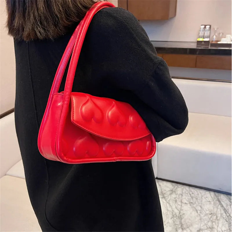 PU Leather Love Printed Shoulder Bag for Women