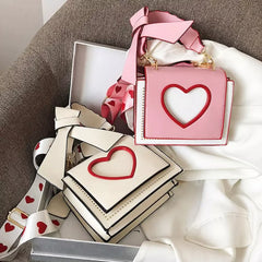 Heart Shape Wide Straps Shoulder Bag Sweet Messenger Casual Cross Body Purse