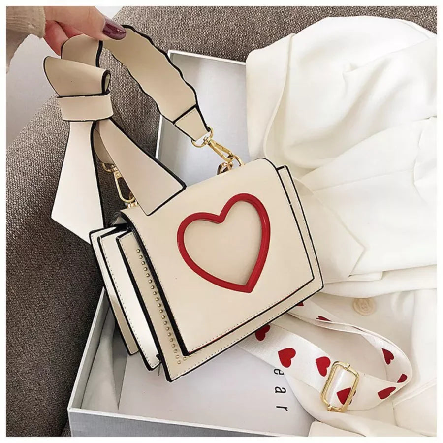 Heart Shape Wide Straps Shoulder Bag Sweet Messenger Casual Cross Body Purse