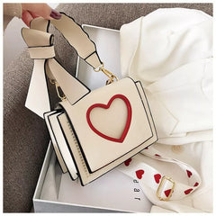 Heart Shape Wide Straps Shoulder Bag Sweet Messenger Casual Cross Body Purse