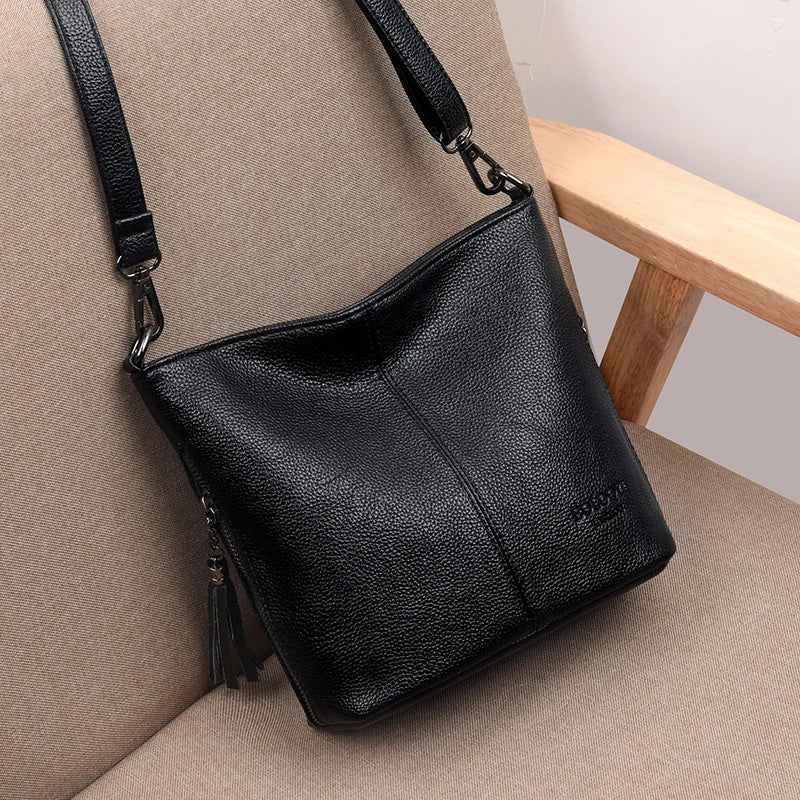 Leather Tassel Shoulder Bag for Women Handbag Crossbody