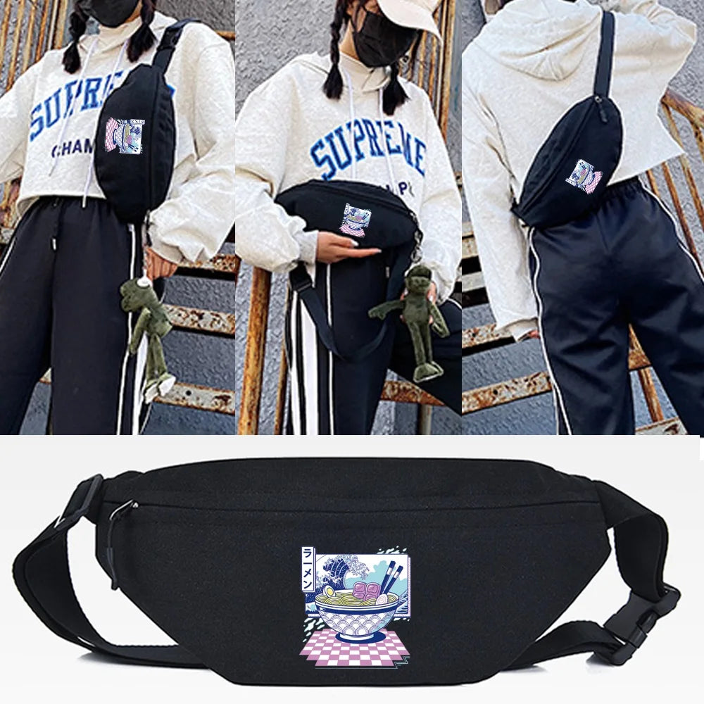 Hand-Pulled Noodle Print Waist Bag Women Leisure Chest Pack