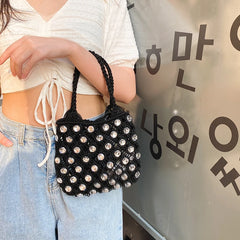 Hand-sewn Holiday Woven Diamond Mini Bucket Bag