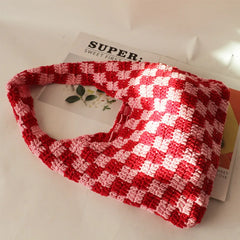 Plush Plaid Shoulder Bag Women Hand-woven Beach Handbag