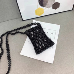 Hand-woven Beads Mini Flap Shoulder Bag Silver Transparent Beading