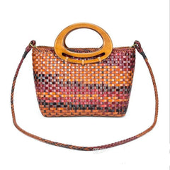 Hand-woven Leather Shoulder Bag Vintage Shopping Bag Crossed Tote Bags