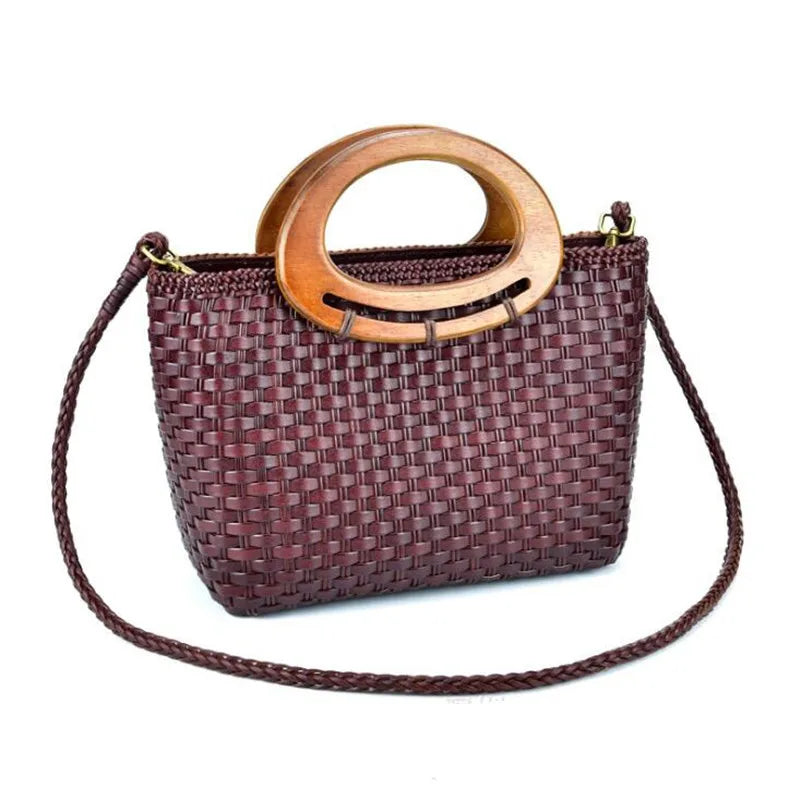 Hand-woven Leather Shoulder Bag Vintage Shopping Bag Crossed Tote Bags
