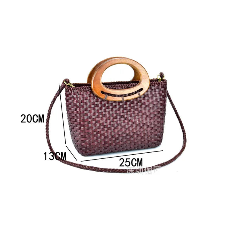Hand-woven Leather Shoulder Bag Vintage Shopping Bag Crossed Tote Bags