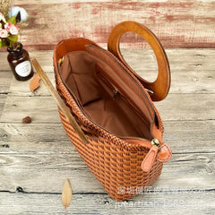 Hand-woven Leather Shoulder Bag Vintage Shopping Bag Crossed Tote Bags