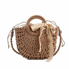 Boho Straw Beach Tote Hand-Woven Shoulder Bag